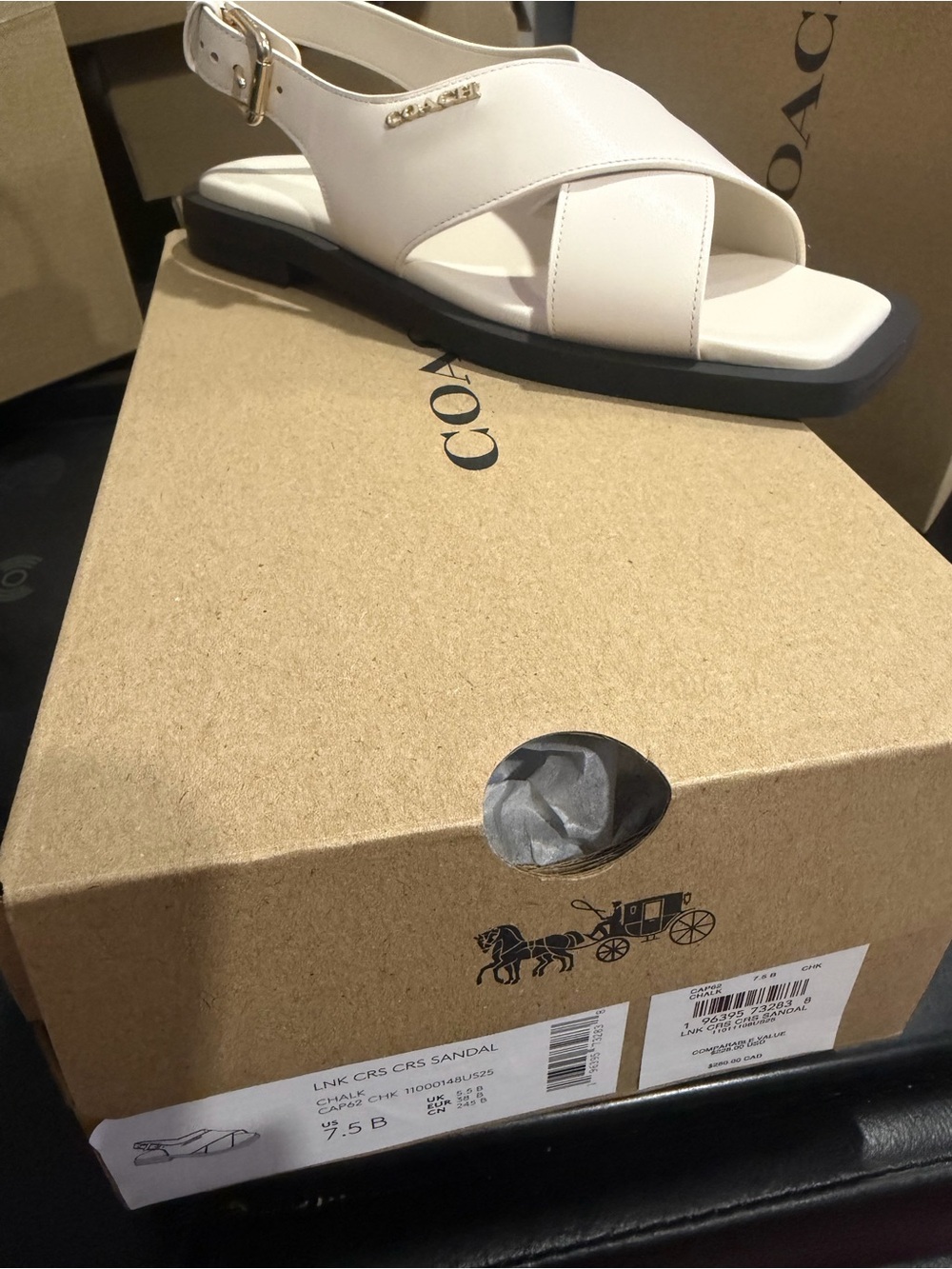 Coach Chalk Leather Crisscross Slide Sandals with Gold Logo CAP62 size 7.5 B - Picture 15 of 16